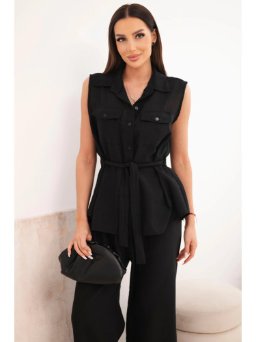 Дамски комплект с топ с връзки и широки панталони