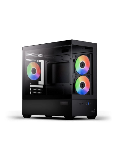 AeroCool кутия Case mATX - P300D Digi-G-BK-v1 - Digital Display, USB-C, 3 x 120 mm A-RGB