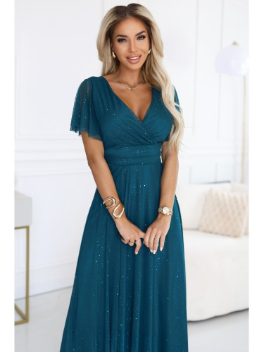 Дълга зелена рокля с брокат 635-1