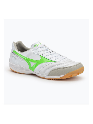 Mizuno Morelia Sala Elite IN мъжки футболни обувки бяло/неоново зелено/галактическо сребристо