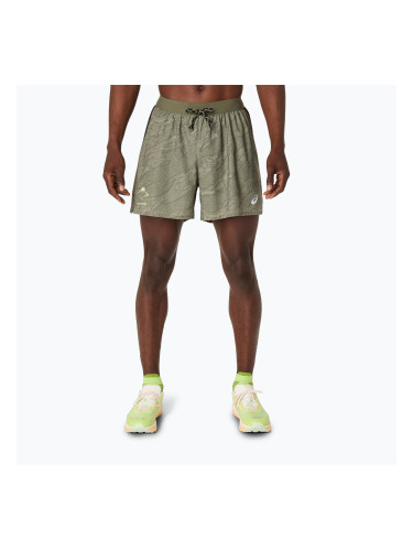 ASICS мъжки къси панталони за бягане Fujitrail All Over Print 5IN мантово зелено
