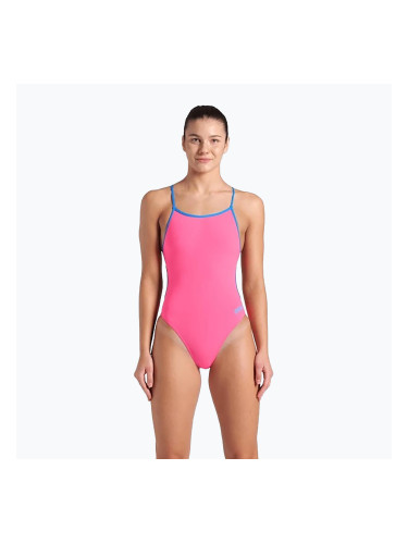 Дамски бански костюм от една част arena Lace Back Solid шокиращо розово/синьо river