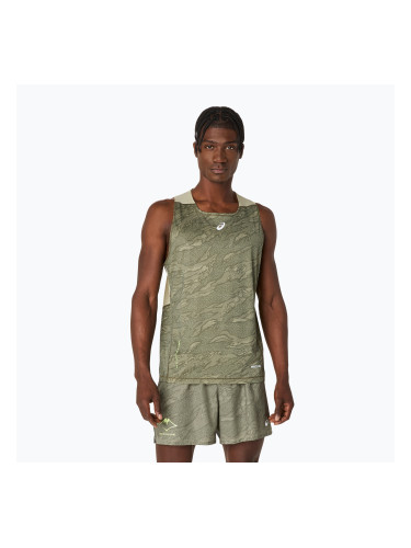 Мъжки ASICS Fujitrail Singlet мантия зелен/каки тениска за бягане