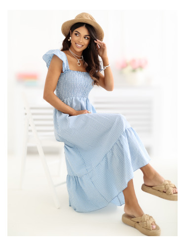 Светлосиня мини рокля с волани