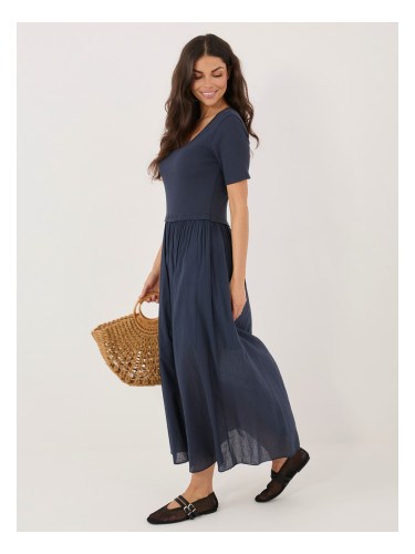 Синя разкроена памучна рокля