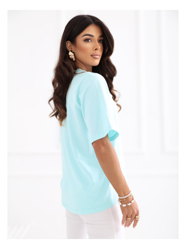 Тениска с овърсайз обло деколте в ментов цвят