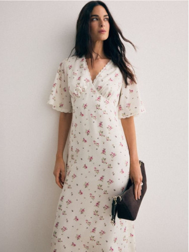 Mohito - Миди рокля с къс ръкав - кремaво