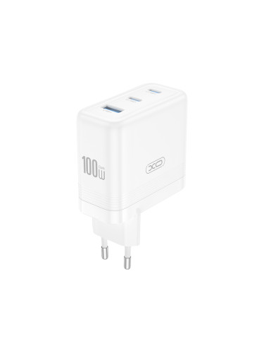 Зарядно устройство адаптер 100W 2x USB-C 1x USB, XO CE35 PD, Бял