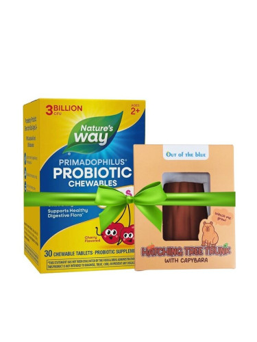 ПРОМО ПАКЕТ 13 Примадофилус Кидс Череша 3 млрд. активни пробиотици 30 дъвчащи таблетки + Мини капиба