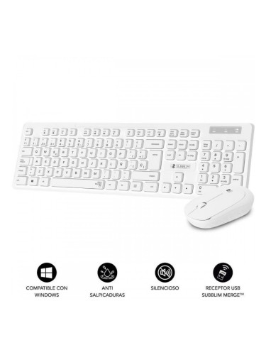 Kлаиатура с безжична мишка Subblim SUBKBC-CSSW11 Бял Испанска Qwerty