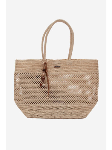Голяма плажна чанта от ракита Flora&Co, светлобежова