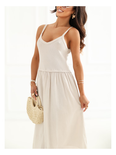 Светлобежова макси рокля