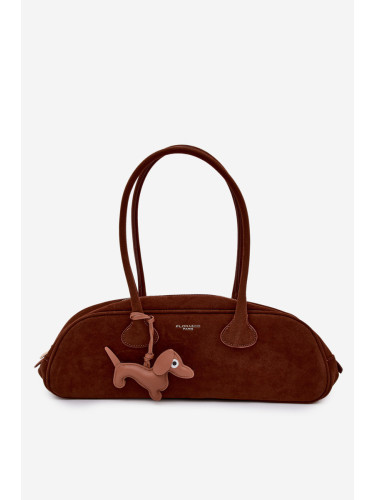 Дамска чанта Flora&Co Camel Eco Velvet с висулка