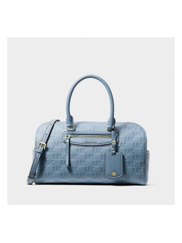 Michael Kors Jet Set Travel Medium Logo Embossed Leather Duffel Crossbody Bag Chambray Universal
