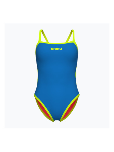 Дамски бански от една част arena Solid Rev Challenge Back blue river/bright coral/artic lime