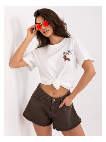 Дамска тениска с малък надпис в екрю