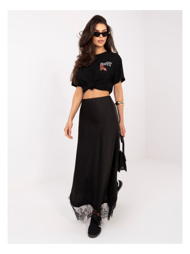 Черна памучна тениска с надпис