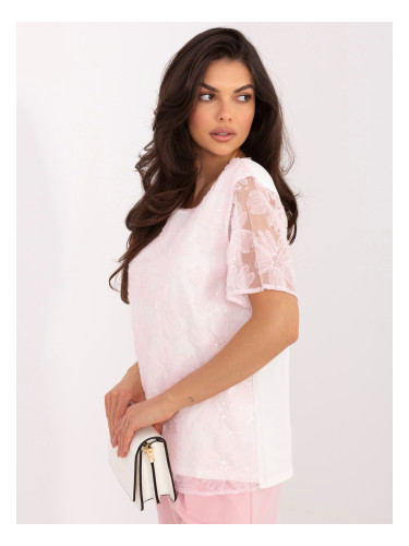 Елегантна блуза с пайети, светло розово