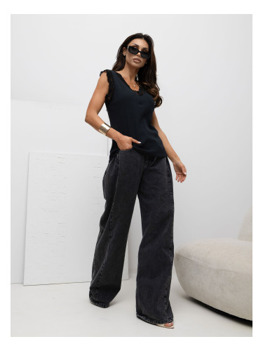 Черен раиран топ без ръкави