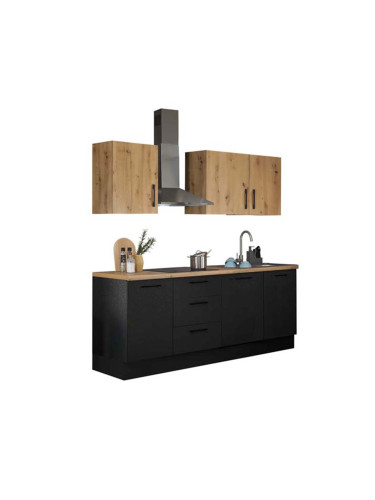 БЛОК КУХНЯ ТОРИНО 2 220/60/211 СМ В ТЪМНО ДЪРВЕСНО И ДЪБ АРТИСАН