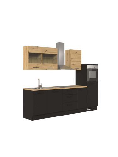 БЛОК КУХНЯ КАПРИ С РАЗМЕР 280/60/218 СМ В ЧЕРЕН МАТ И ДЪБ АРТИСАН