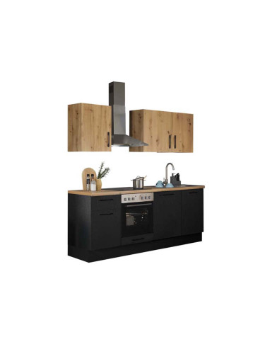 БЛОК КУХНЯ ТОРИНО 2 220/60/211 СМ В ТЪМНО ДЪРВЕСНО И ДЪБ АРТИСАН