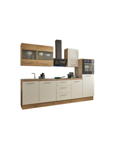 БЛОК КУХНЯ КАПРИ С РАЗМЕР 280/60/218 СМ В БЯЛ МАТ И ДЪБ АРТИСАН