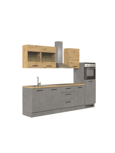 БЛОК КУХНЯ КАПРИ С РАЗМЕР 280/60/218 СМ В ТЪМНО СИВО И ДЪБ АРТИСАН