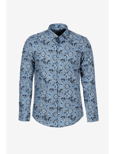 Мъжка риза с флорален принт в синьо и черно