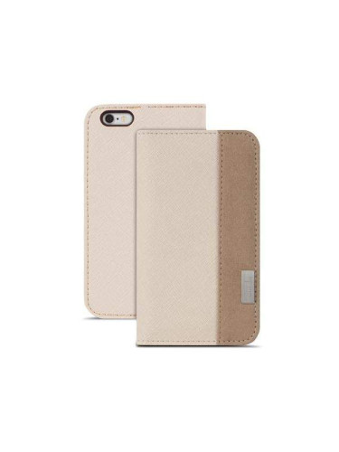 Moshi Overture Flip Wallet Case - кожен/текстилен калъф, тип портфейл и поставка за iPhone 6, iPhone 6S (бежов)