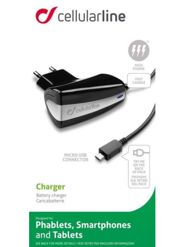 Cellular line Усилено зарядно за телефони 220V, microUSB 5V, 2,1А 2266