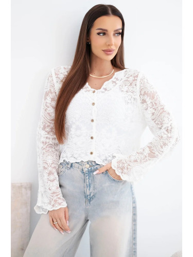 Дамски дантелен пуловер с копчета