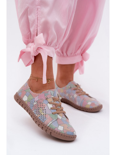 Дамски мокасини с шарки, изработени от естествен велур