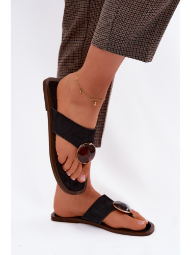 Дамски черни джапанки от еко велур Selvessa