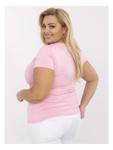 Светлорозова памучна тениска с големи размери