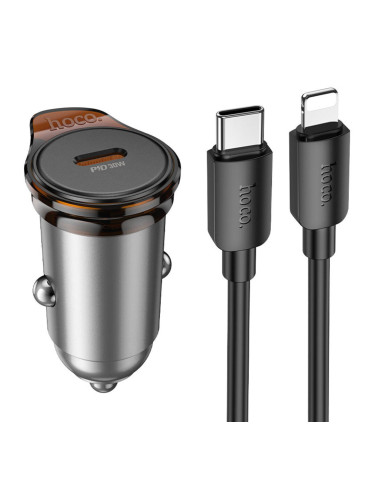 Зарядно устройство за кола комплект HOCO NZ16 PD 30W 1x USB-C с кабел USB-C - Lightning, Черен