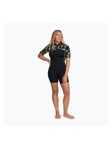 Дамски неопренов костюм за плуване ROX 2,0 mm Swell Natural Back Zip SS Springsuit black floral
