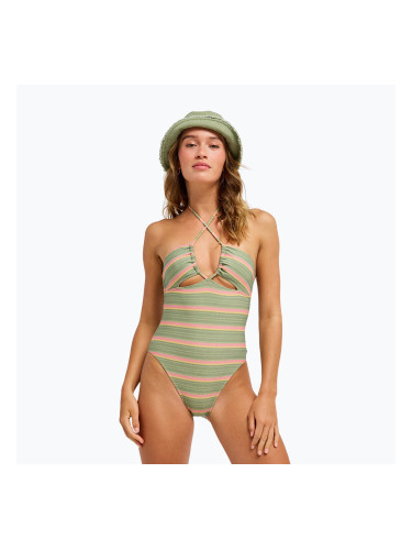 Дамски цял бански костюм ROXY Dreamer HI oil green say it with stripes