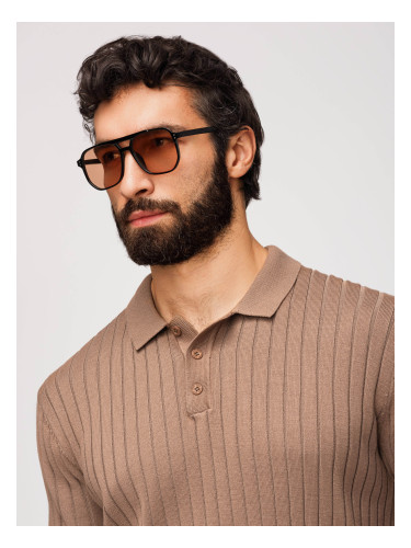 Мъжка поло тениска SLIM FIT с вертикални райета Ombre - светлокафява