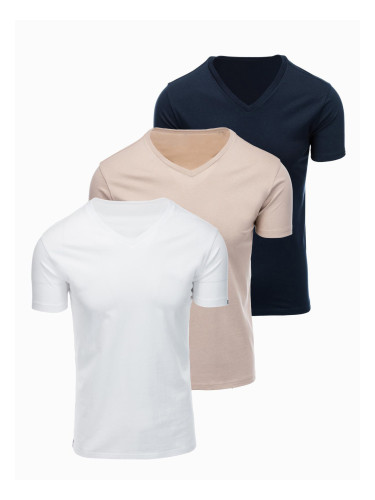 Ombre BASIC men's cotton V-neck T-shirt set - white/sand/navy