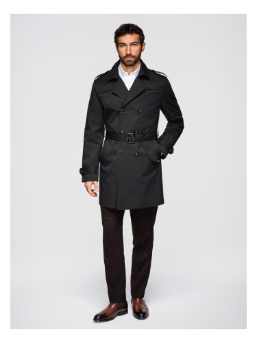 Мъжки двуредно закопчаващо се тренчкот Ombre SLIM FIT с колан - черен