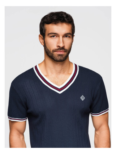 Мъжка вискозна тениска с V-образно деколте - тъмносиня