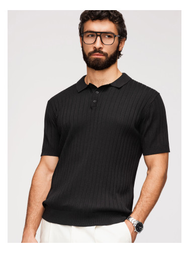 Мъжка поло тениска SLIM FIT на райета Ombre - черна