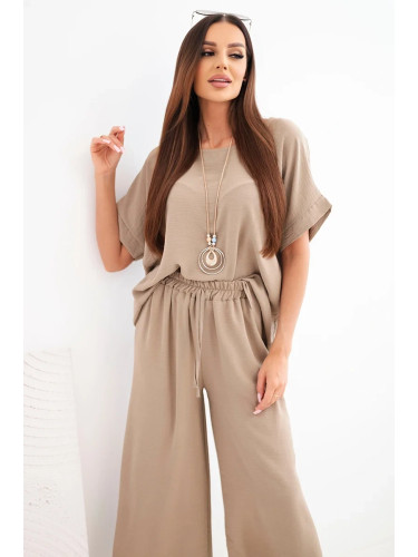 Дамски комплект от вискоза Kesi: блуза и широки панталони
