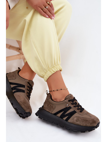 Дамски кожени велурени маратонки на платформа Vinceza