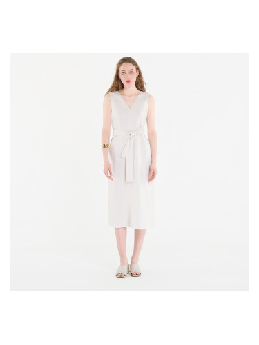 Облекло Calvin Klein Linen V Neck Sleeveless Dress White Sand L