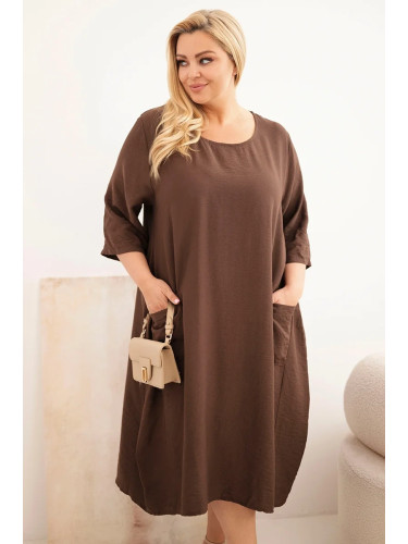 Рокля Plus Size с джобове, кафява