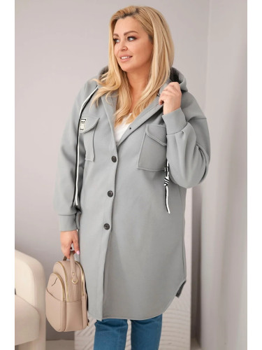 Палто с качулка Kesi plus size, сиво