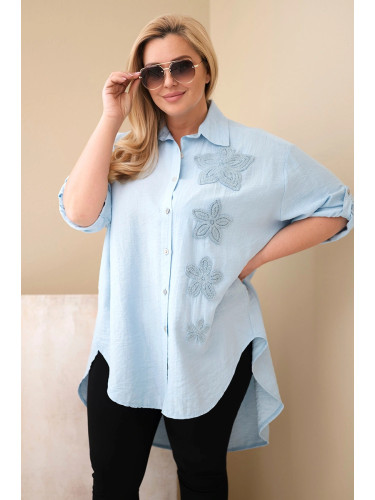 Дамска риза от вискоза с големи размери и флорална бродерия