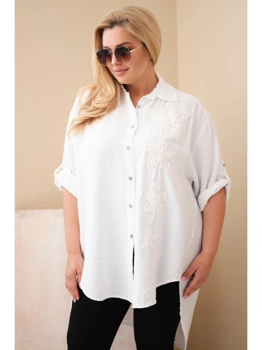 Блуза с големи размери и флорална бродерия, бяла